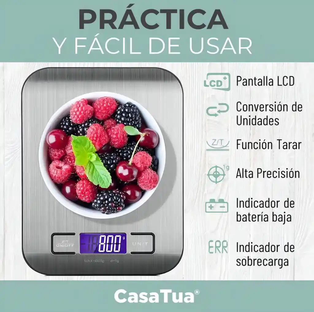 Balanza Gramera Bascula Digital Pesa Cocina Acero Inox 5 Kgs Color Acero Inoxidable