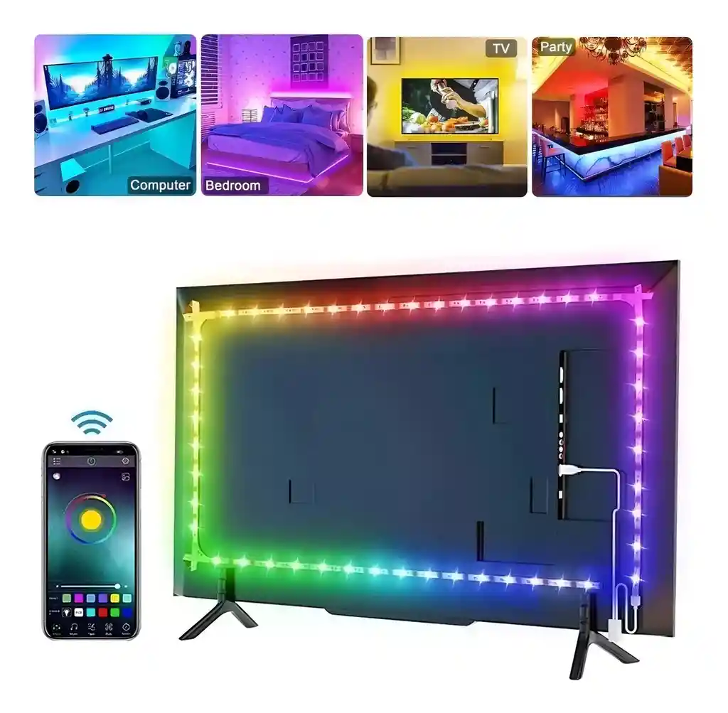 Cinta Led Rgb Inteligente Colorida Para Tv De 5 Metros Con Bluetooth Agregar A Favoritos