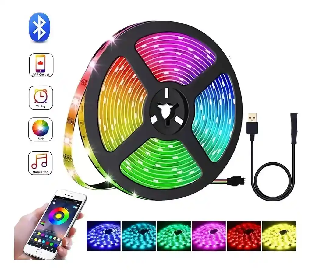 Cinta Led Rgb Inteligente Colorida Para Tv De 5 Metros Con Bluetooth Agregar A Favoritos