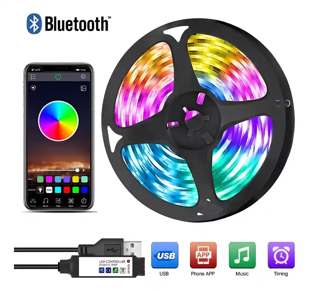Cinta Led Rgb Inteligente Colorida Para Tv De 5 Metros Con Bluetooth Agregar A Favoritos