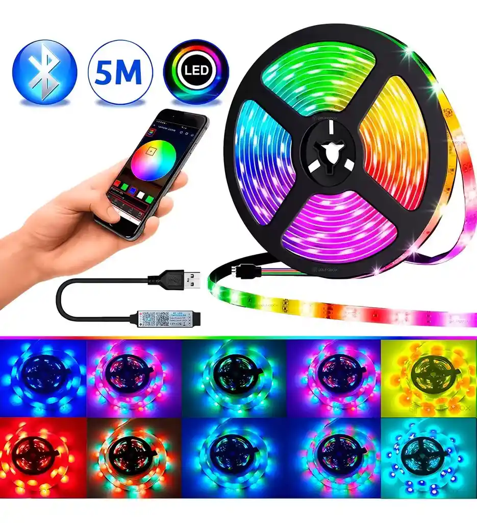 Cinta Led Rgb Inteligente Colorida Para Tv De 5 Metros Con Bluetooth Agregar A Favoritos