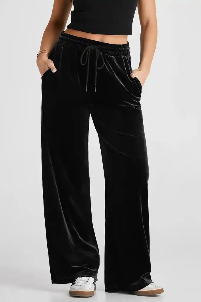 Pantalon Palazzo Plisado Gris Jaspeado