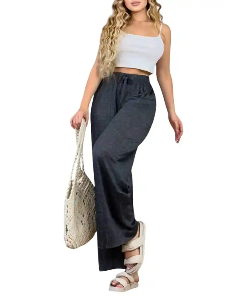 Pantalon Palazzo Plisado Gris Jaspeado