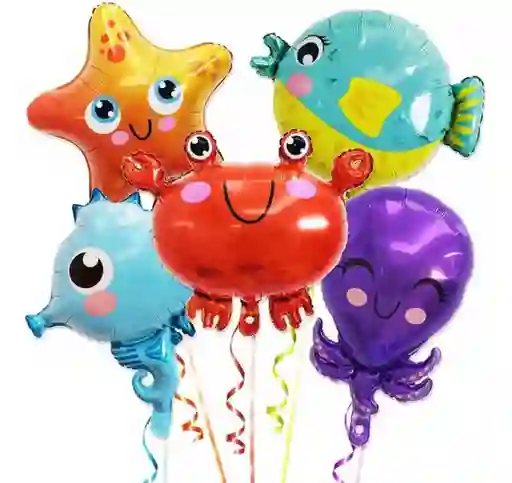 Globos Metalizados De Animales Del Mar X5 Piñatasaurio