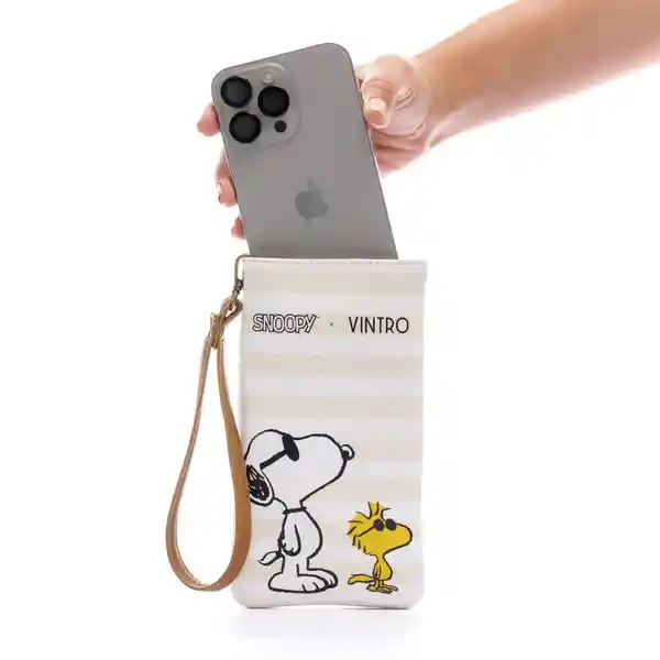 Estuche De Gafas O Celular Para Mujer Snoopy Franjas Con Pulsera Y Broche