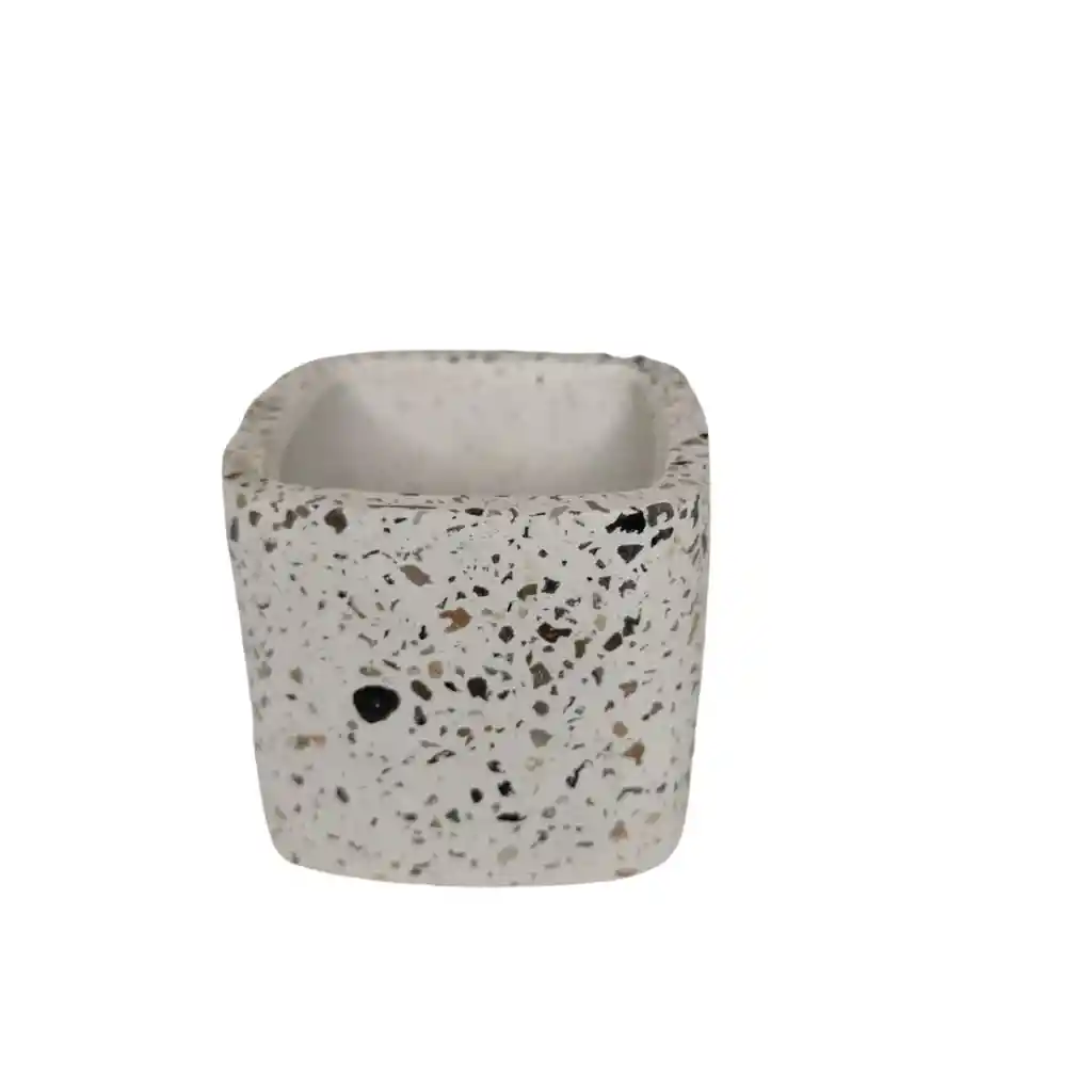 Maceta Cuadrada En Cemento Blanco Y Granito Para Cactus Y Suculentas