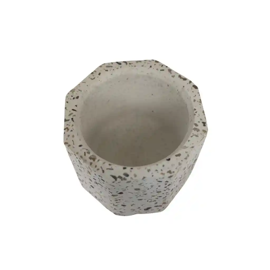 Maceta Octogonal En Cemento Blanco Y Granito Para Cactus Y Suculentas
