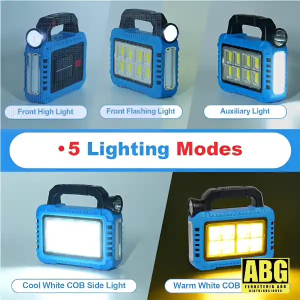 Linterna Lampara Led Recargable Multifuncional Con Panel Solar Camping