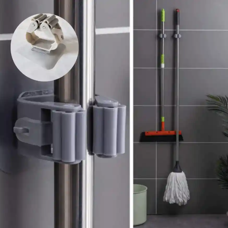 4 X Organizador Soporte Porta Escoba Utensillos Rosa Adhesivo