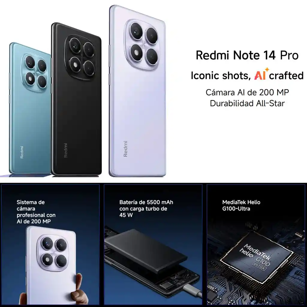 Celular Redmi Note 14 Pro 256gb /8gb 200mpx Negro + Buds 6 Play Blk