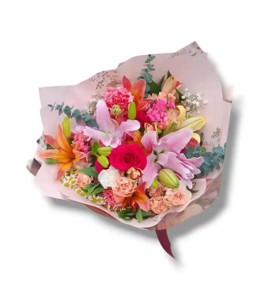 Bouquet De 5 Lirios Rosas Y Claveles