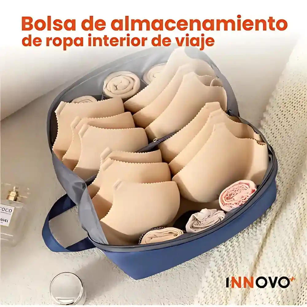 Combo Organizador De Viaje Equipaje Cosmetiquera Maquillaje Y Bolso Ropa Interior Azul