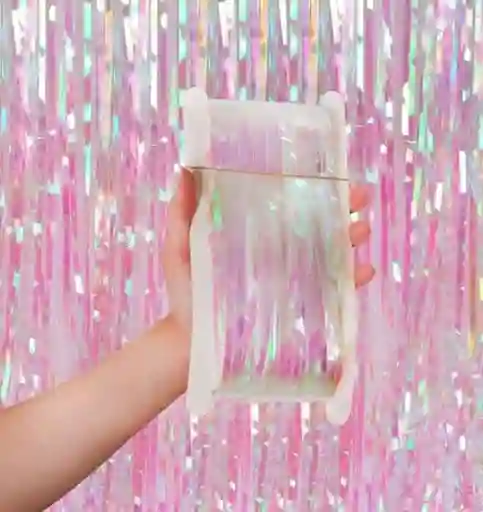 Cortina De Fiesta Tornasol En Tiras 1x2mt Blanco Transparente