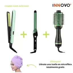 Tri Combo Hair Avocado Cepillo Secador + Plancha Cabello + Rizadora Tubo + Obsequio Toalla Microfibra Cabello