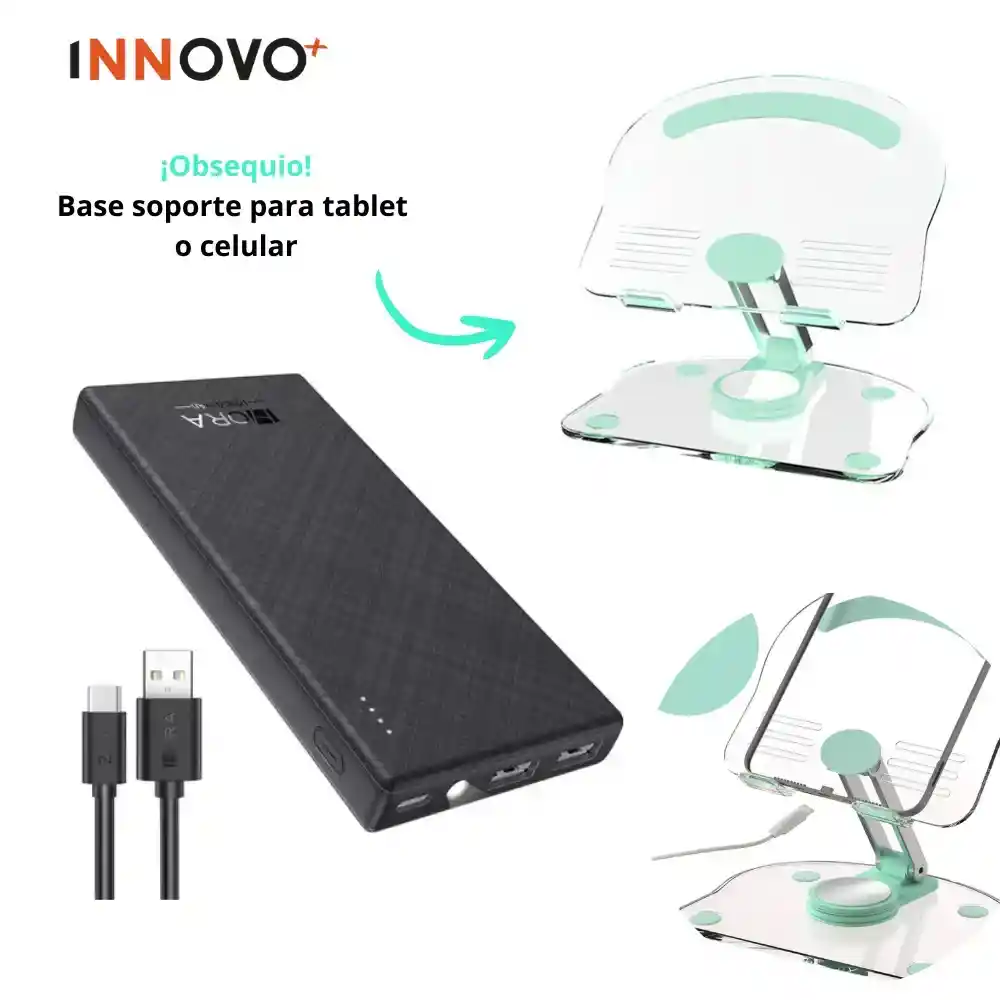 Power Bank Batería Portátil 10000mah 1hora Con Indicador De Luz + Obsequio Soporte De Celular Tablet Giratoria