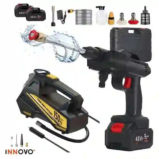 Combo Hidrolavadora Doble Batería 48v Alta Presión + Compresor De Aire Portable Vehículos 150psi