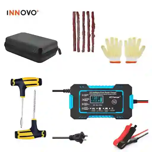 Combo Cargador Iniciador De Batería 12v + Kit De Despinche Llantas Carro Moto