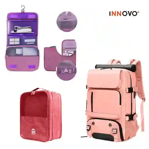 Combo Maleta Viajera + Organizadores Equipaje De Zapatos Y Cosmetiquera Maquillaje Rosa