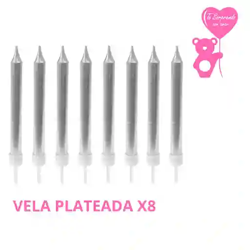 Vela Gruesa Metalizada Espiral X8 Plateado