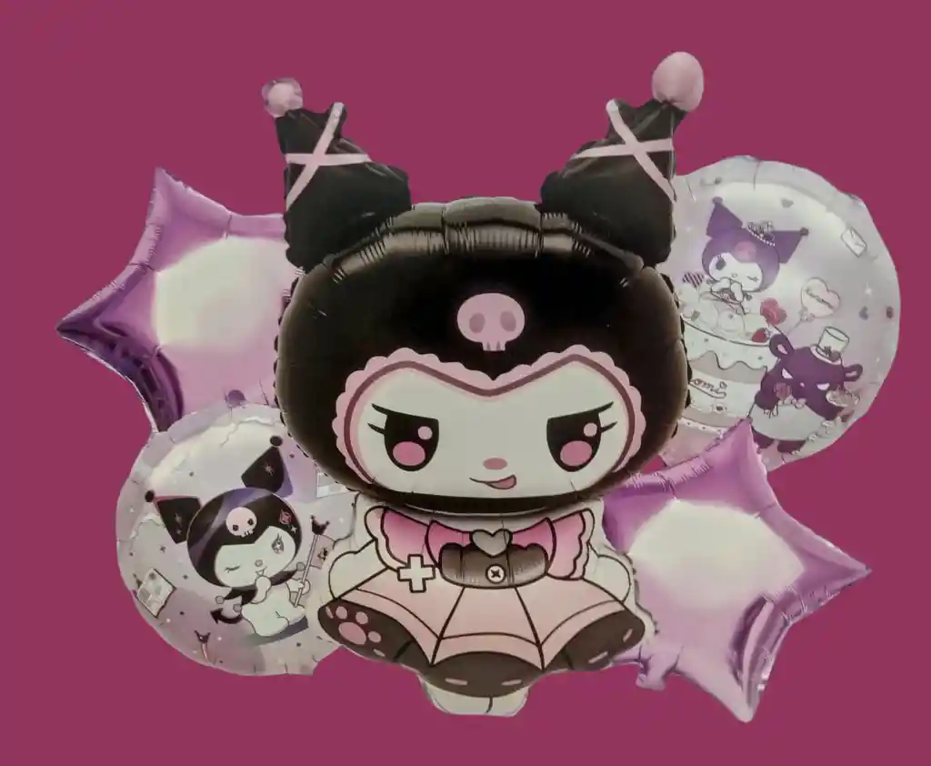 Bouquet X5 Globos Metálizados Kuromi