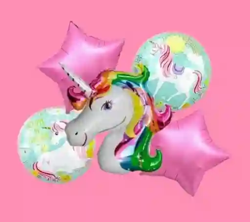 Bouquet X5 Globos Metálizados Unicornio