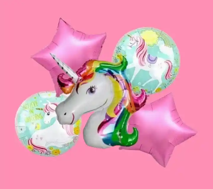 Bouquet X5 Globos Metálizados Unicornio