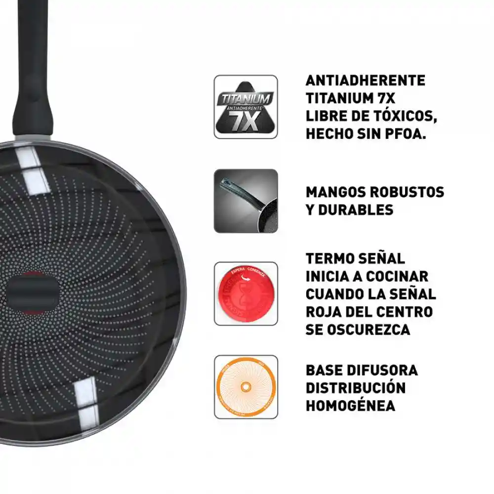 Sarten Con Tapa Imusa Hardtitan​ 30cm Negro Antiadherente