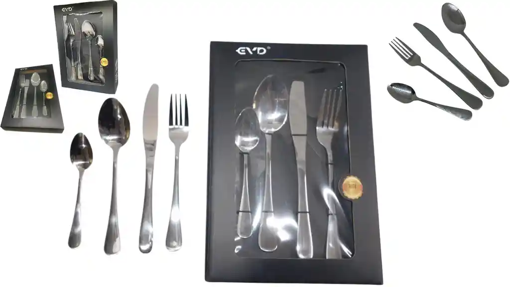 Set Cubiertos 4 Piezas Plateado, Tenedor, Cuchillo, Básicos