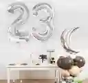 Globo Numero Metalizado Plateado Grande / 32 Pulgadas (81cm) X1 Unidad