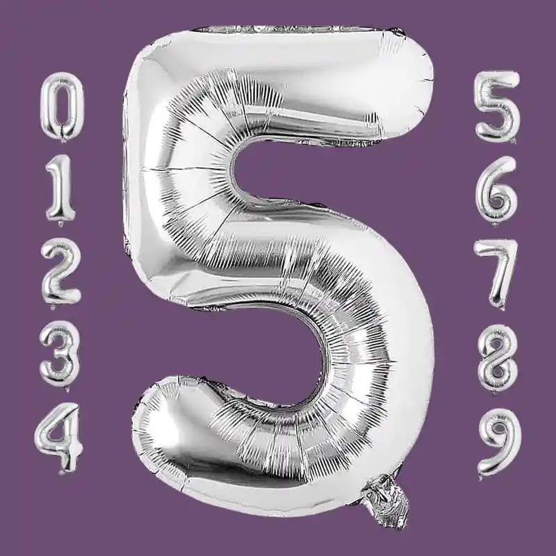 Globo Numero Metalizado Plateado Grande / 32 Pulgadas (81cm) X1 Unidad