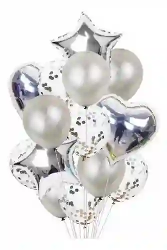 Bouquet Globos X 14 Piezas Decorativo Plateado