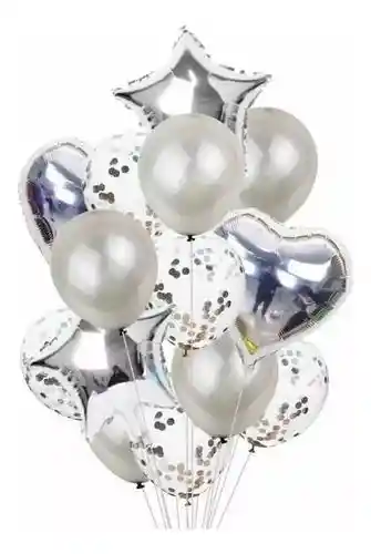 Bouquet Globos X 14 Piezas Decorativo Plateado