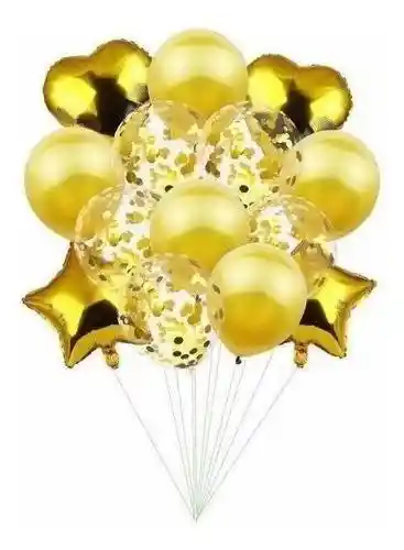 Bouquet Globos X 14 Piezas Decorativo Dorado