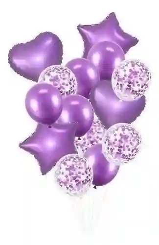 Bouquet Globos X 14 Piezas Decorativo Lila