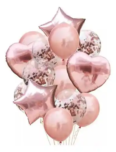 Bouquet Globos X 14 Piezas Decorativo Oro Rosa