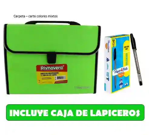 Carpeta 13 Bolsillos Archivadora Fuelle Carta + Caja De Lapiceros