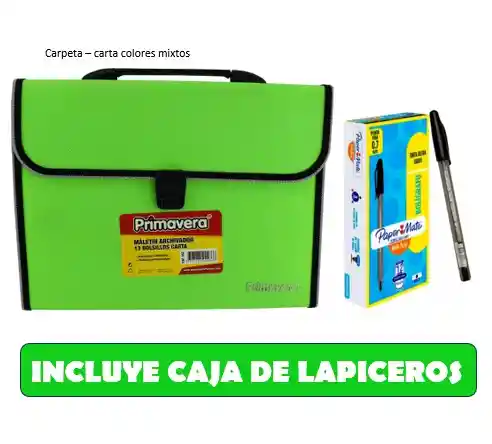 Carpeta 13 Bolsillos Archivadora Fuelle Carta + Caja De Lapiceros