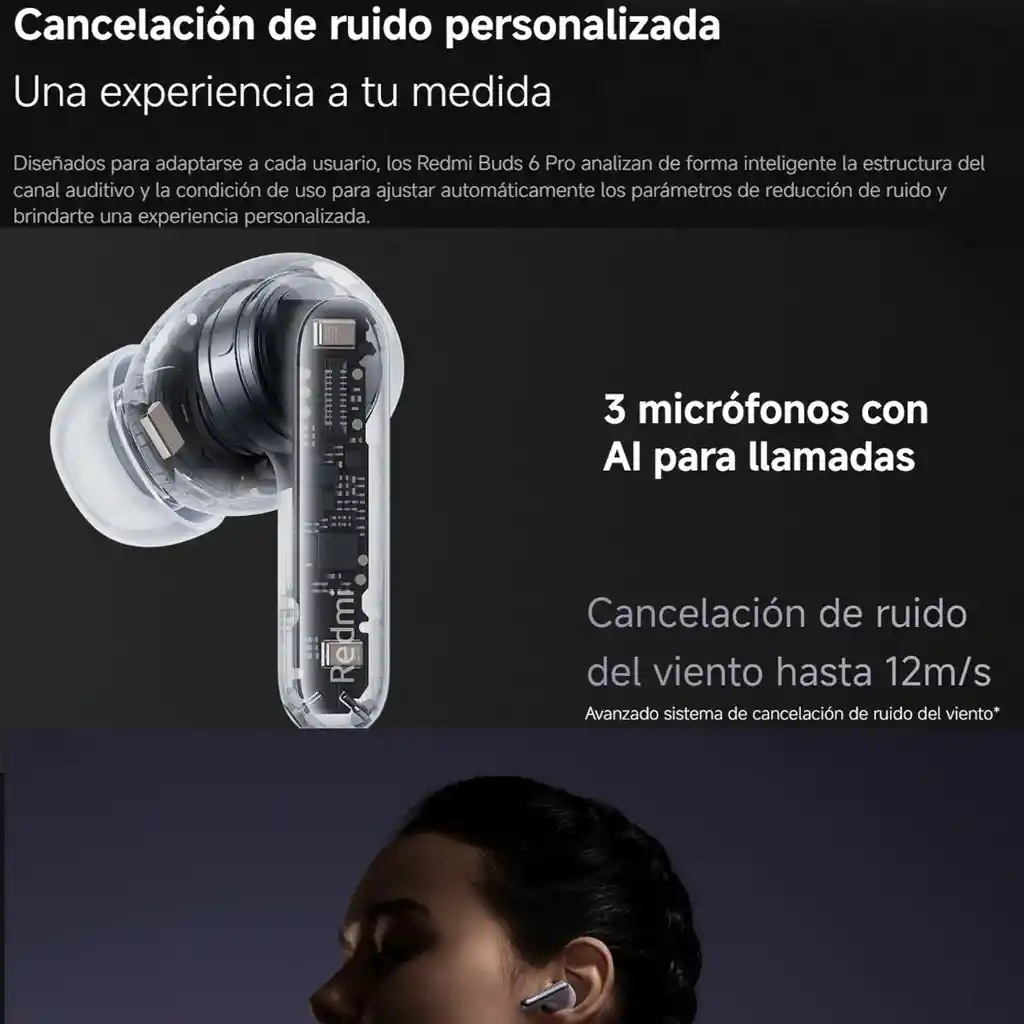 Xiaomi Redmi Buds 6 Pro, Audífonos Táctil Anc 3-mic Ip54 Blk
