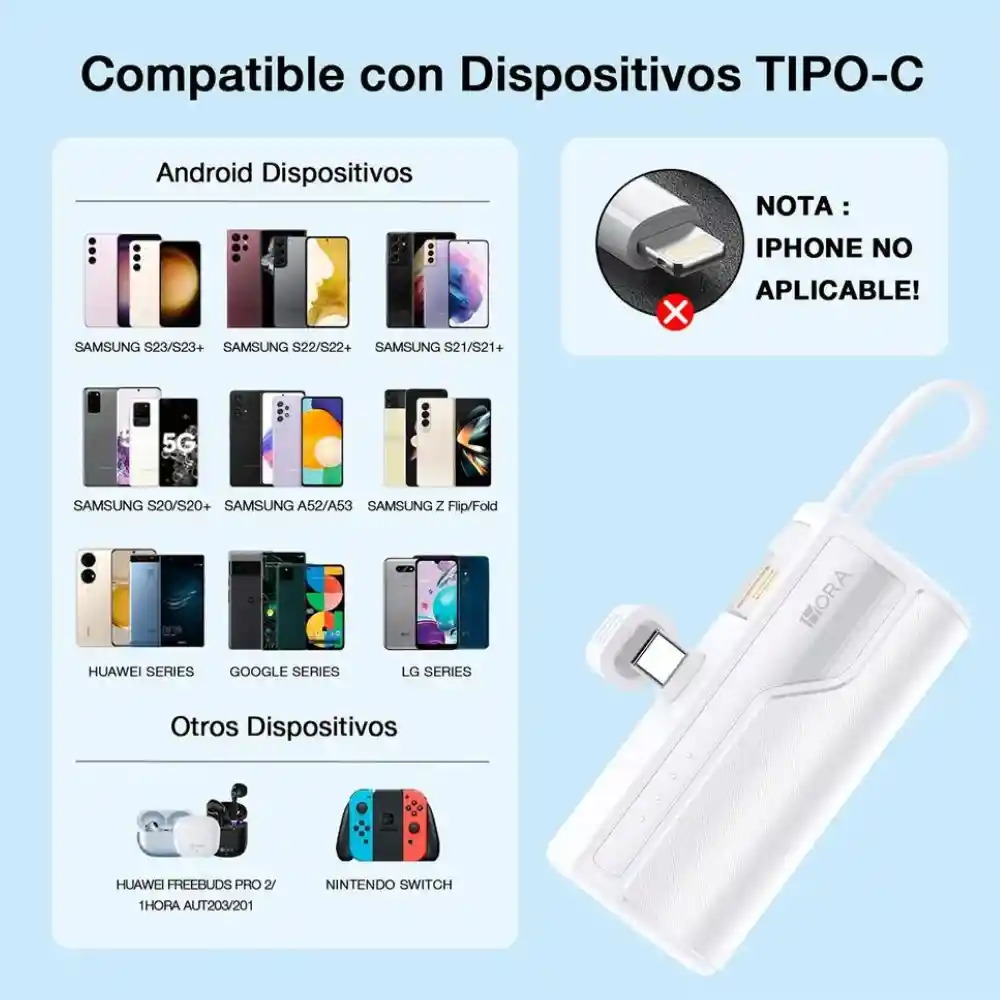 1hora Mini Batería Externa Power Bank 4500mah Tipo C Gar262