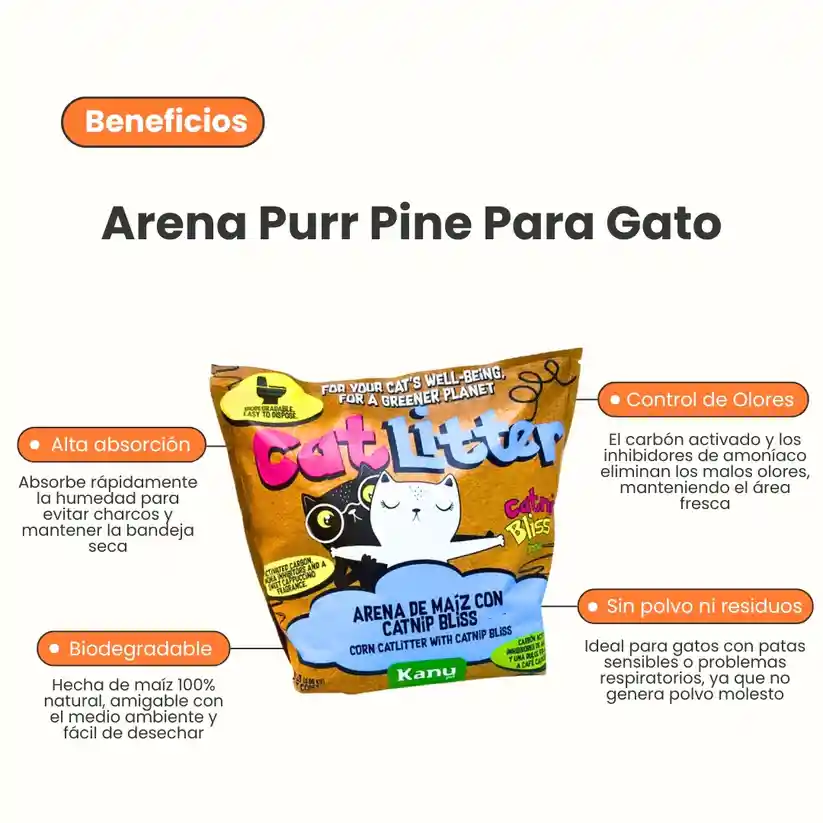 Arena 100% De Maíz Con Catnip Bliss Kanu Pet Para Gatos