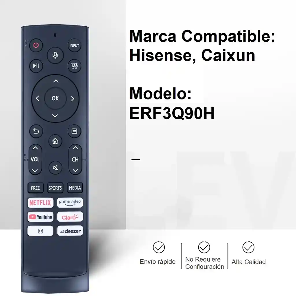 Control Remoto Compatible Con Hisense, Caixun, Erf3q90h Smart Tv Sin Voz Repuesto, Reemplazo