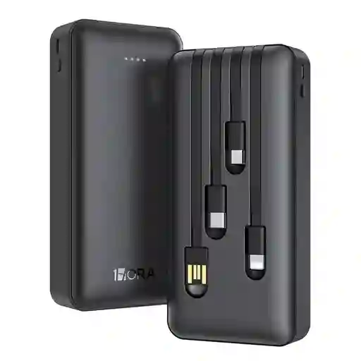 Power Bank Inalámbrica Gar 159 1hora Con Multicables Tipo C V8 Lightning De 20.000mah