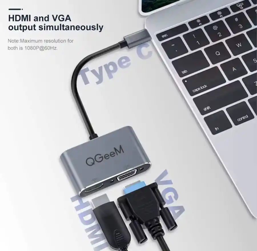 Usb C Hub Adapter 2 In 1, 4k, Hdmi, Vga
