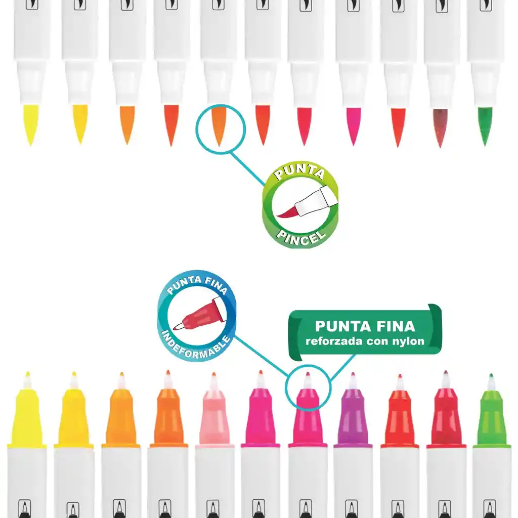 Plumones Punta Pincel Lettering Doble Punta Offi-esco X12 Und