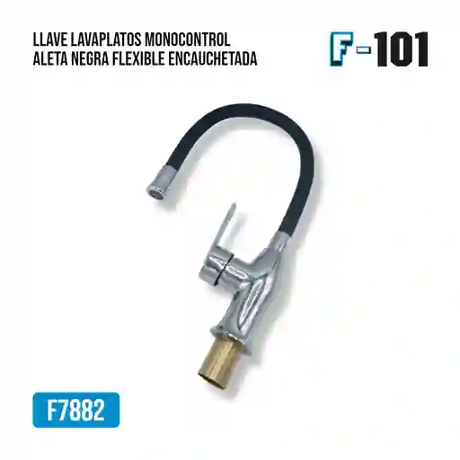 Llave Lavaplatos Monocontrol Aleta Negra Flexible Encauchetada