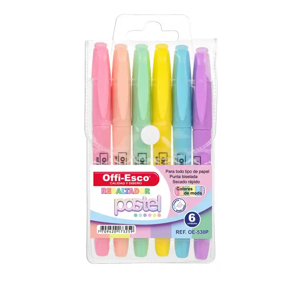 Estuche Resaltador Pastel X6und Punta Biselada Offi-esco