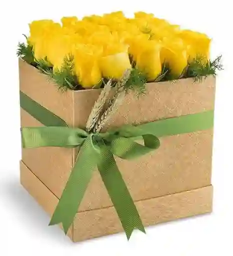 Caja De Rosas Amarillas