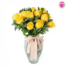 Jarron De Rosas Amarillas Con Rusco