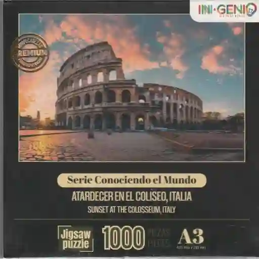 Rompecabezas 1000 Piezas Mini A3 Atardecer En El Coliseo, Italia Línea P