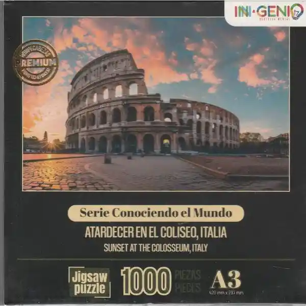 Rompecabezas 1000 Piezas Mini A3 Atardecer En El Coliseo, Italia Línea P